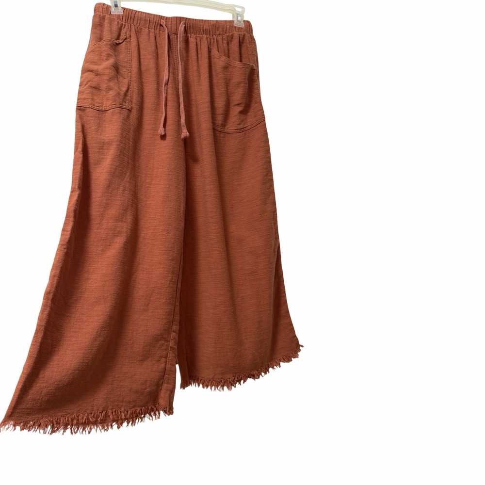 Gigio by Umgee Womens Cotton Frayed Hem Cropped Wide Leg Pants Size XL Orange